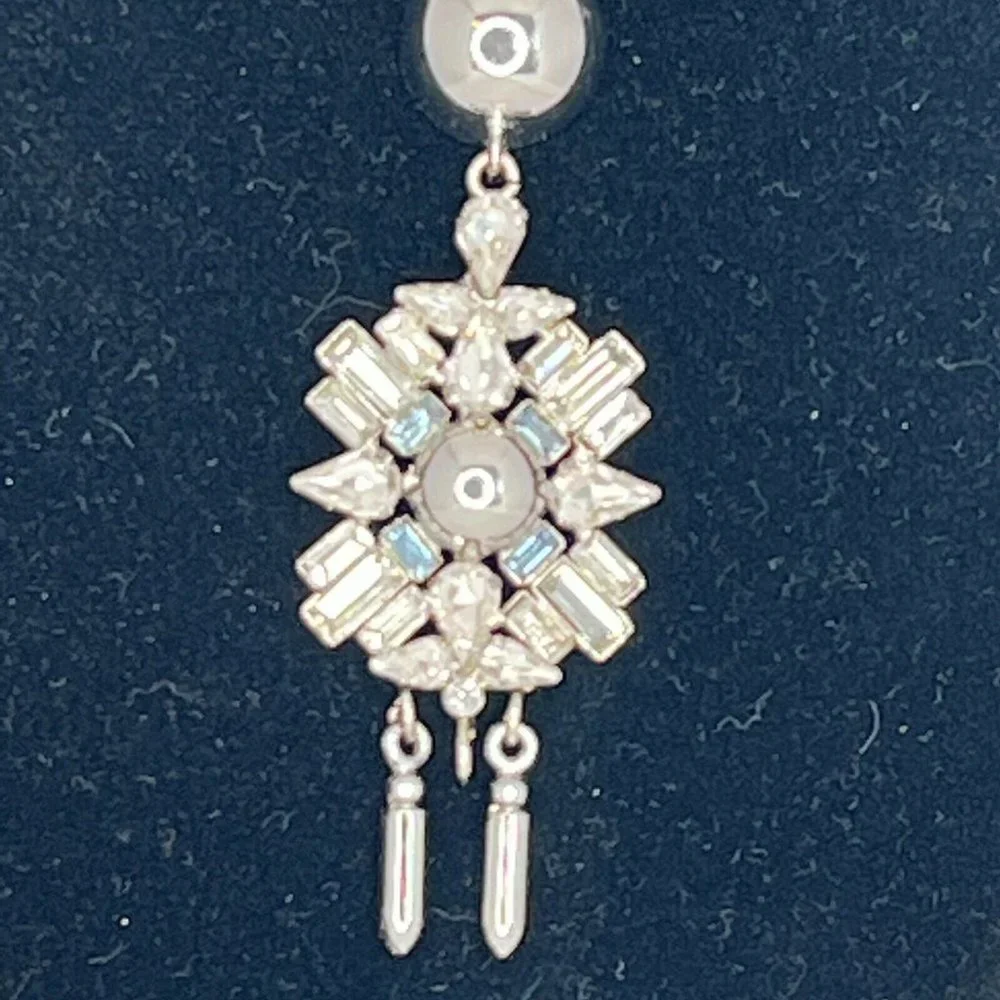 Silver Chrome Blue Crystal Fashion Necklace Never Worn Stunning‎
